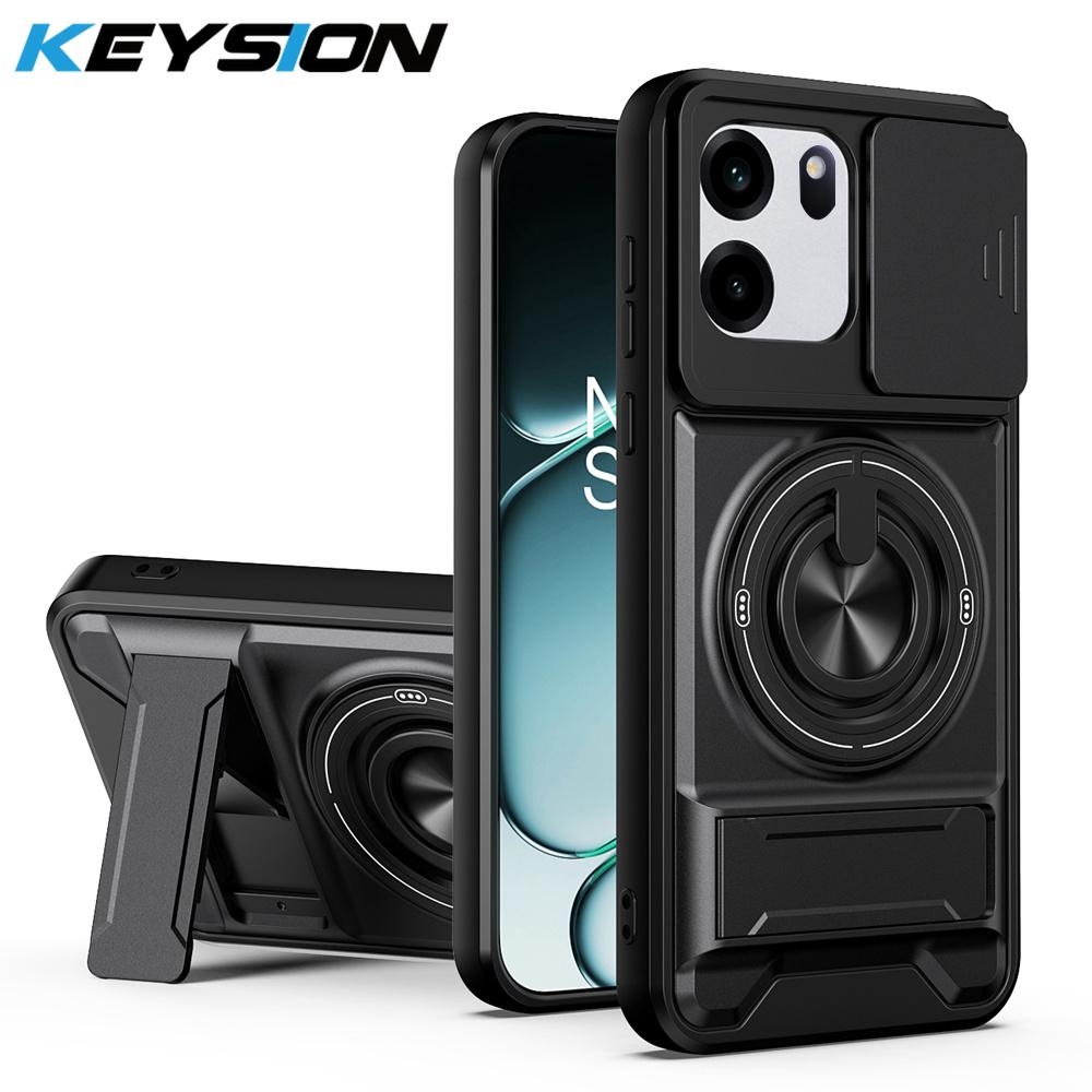 KEYSION Magnetic Phone Case for OnePlus Nord CE6 1+Nord CE6 Slide Camera Protection Upright Kickstand 360° Ring Shockproof Cover for OnePlus Nord CE6 чёрный