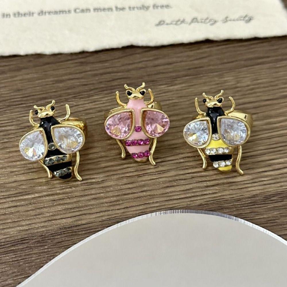Punk Rhinestone Bee Ring Enamel Design Colorful Bee Ring Trendy Vintage Bee Ring  Casual Wear