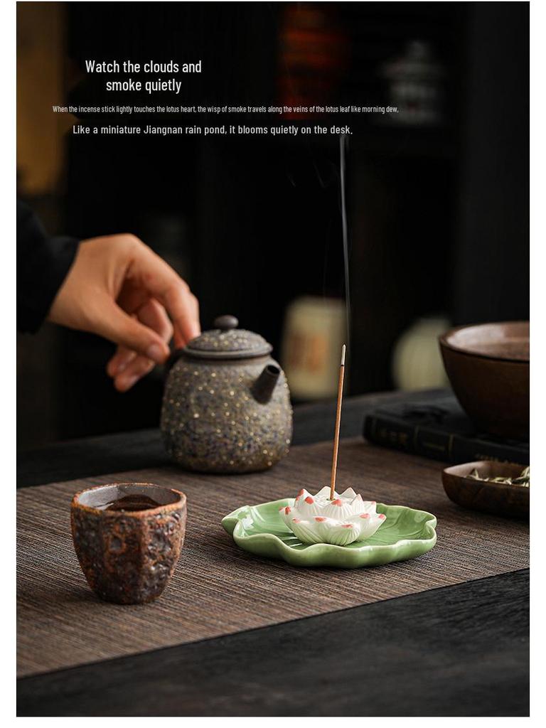 New Ceramic Lotus Incense Holder with Frog Ornament In Fresh Colors