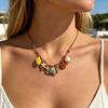 Braided Cord Shell Necklace Coastal Neckchain With Ceramic Ocean Details for Beach Vacation, Resort Wear and Casual Use
