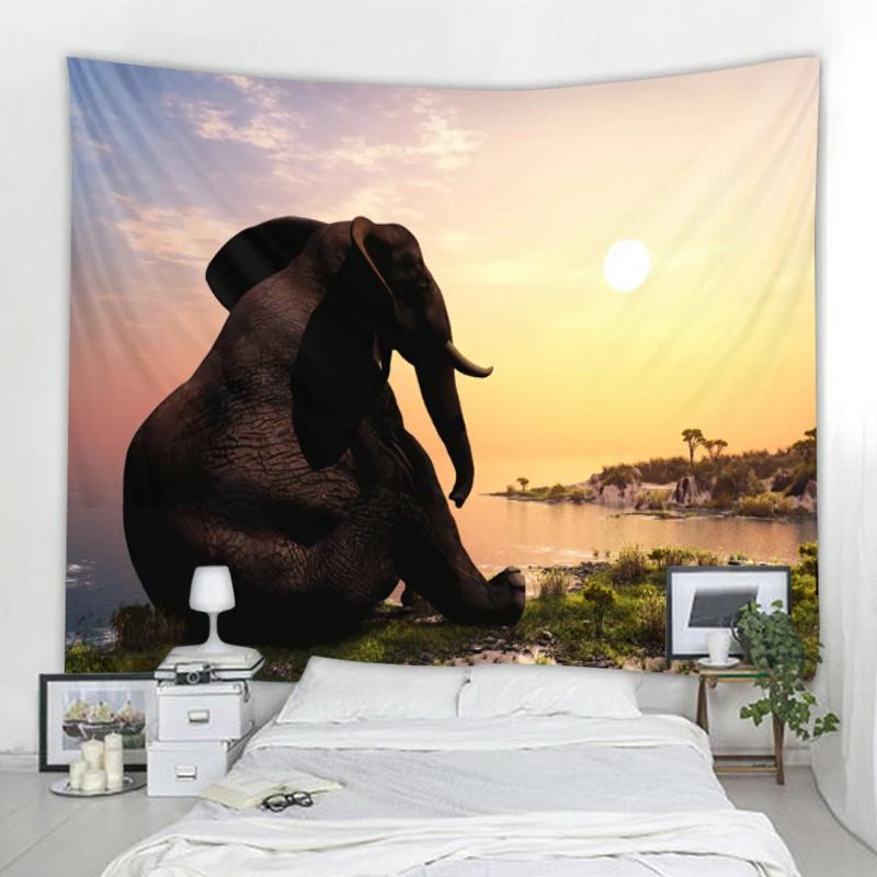 Elephant Tapestry Mandala Boho Style Wall Decor Wild Animals Green Leaves Pattern Tapestry Living Room Home Bedroom Decoration