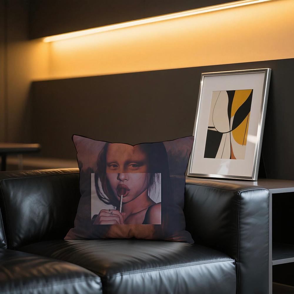 Mona Lisa Smile Art Funny cushion cover Comfortable and soft bedding skin friendly leisure sofa car office pillowcase