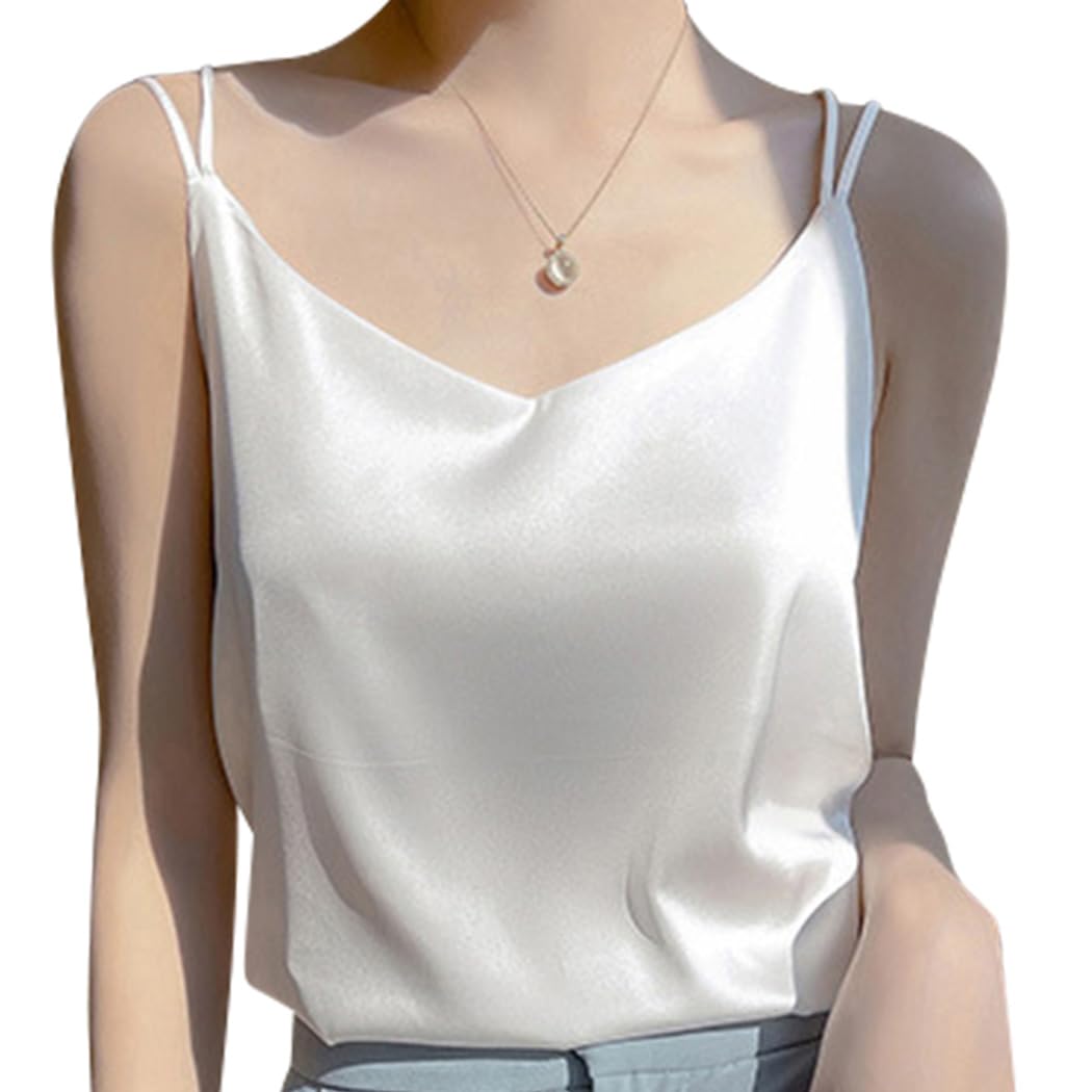 

DAYCLOSET Двойной крест tops2133 Женская майка, Атласный блеск, Бретели, Спина, Легкая, Весна/Лето, (JP, Алфавит, S, Стандартный, Белый) белый