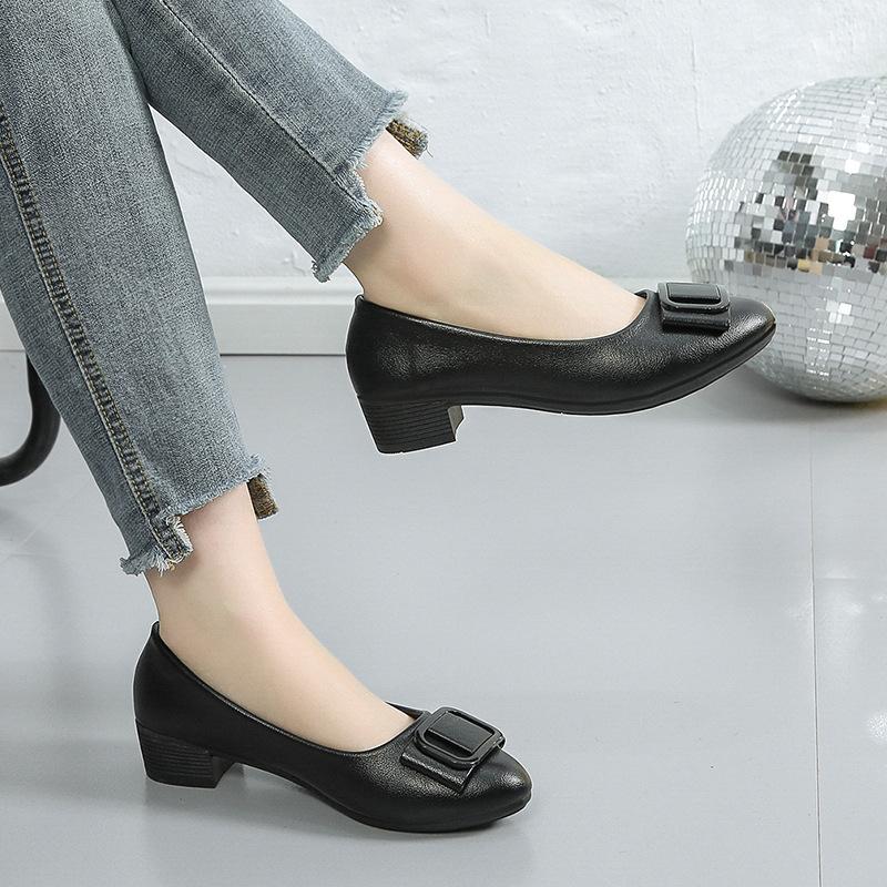 

Весенне-осенняя мода острый носок нога толстый каблук мода повседневная мода женские туфли-лодочки с открытым верхом металлическая пряжка женские туфли 40 чёрный