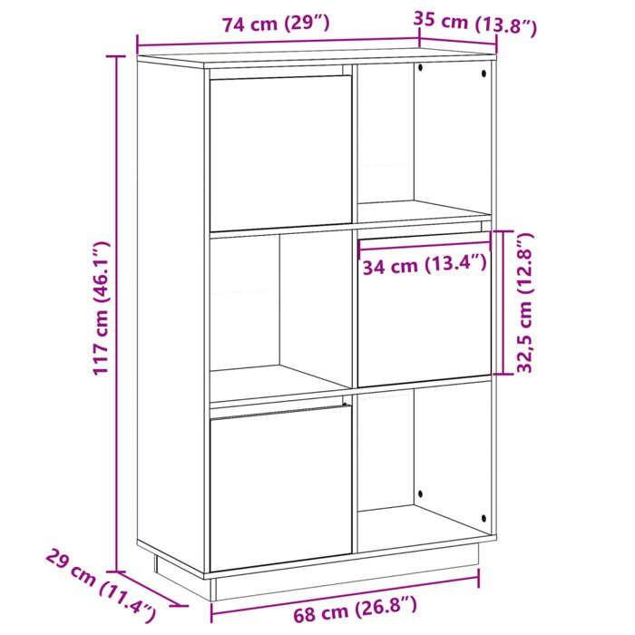 Buffet haut - Bois Massif - Pin - 2 portes - 74x35x117 cm - Salon
