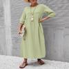 Estate Nuovo Solido Donna Abito Casual Taglia Forte Moda Manica a Lanterna Abiti Ampi Femminile Retro Cotone e Lino Tasca Signore Abito Lungo 24513