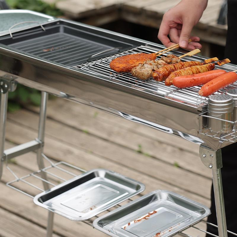 Large Portable Stainless Steel Charcoal BBQ Grill for Outdoor Picnics and Home Use