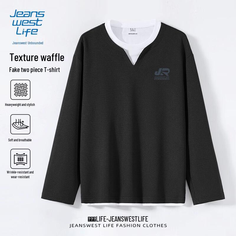 

JEANSWEST LIFE Men s Waffle Knit Layered Look Long Sleeve T-Shirt XL