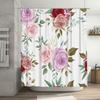 Floral Pattern Shower Curtain Pink Red Roses Design For Bathroom Decorations In Various Sizes