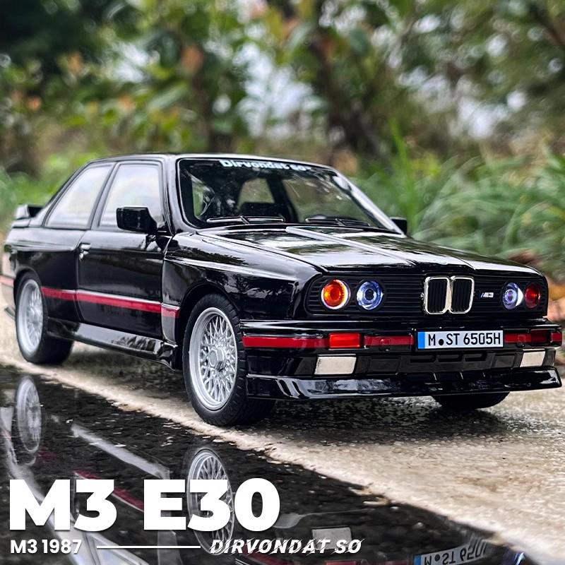1/24 BMW M3 E30 1988 Supercar Alloy Car Model Sound and Light Pull Back Children's Toy Collectibles Birthday Gift