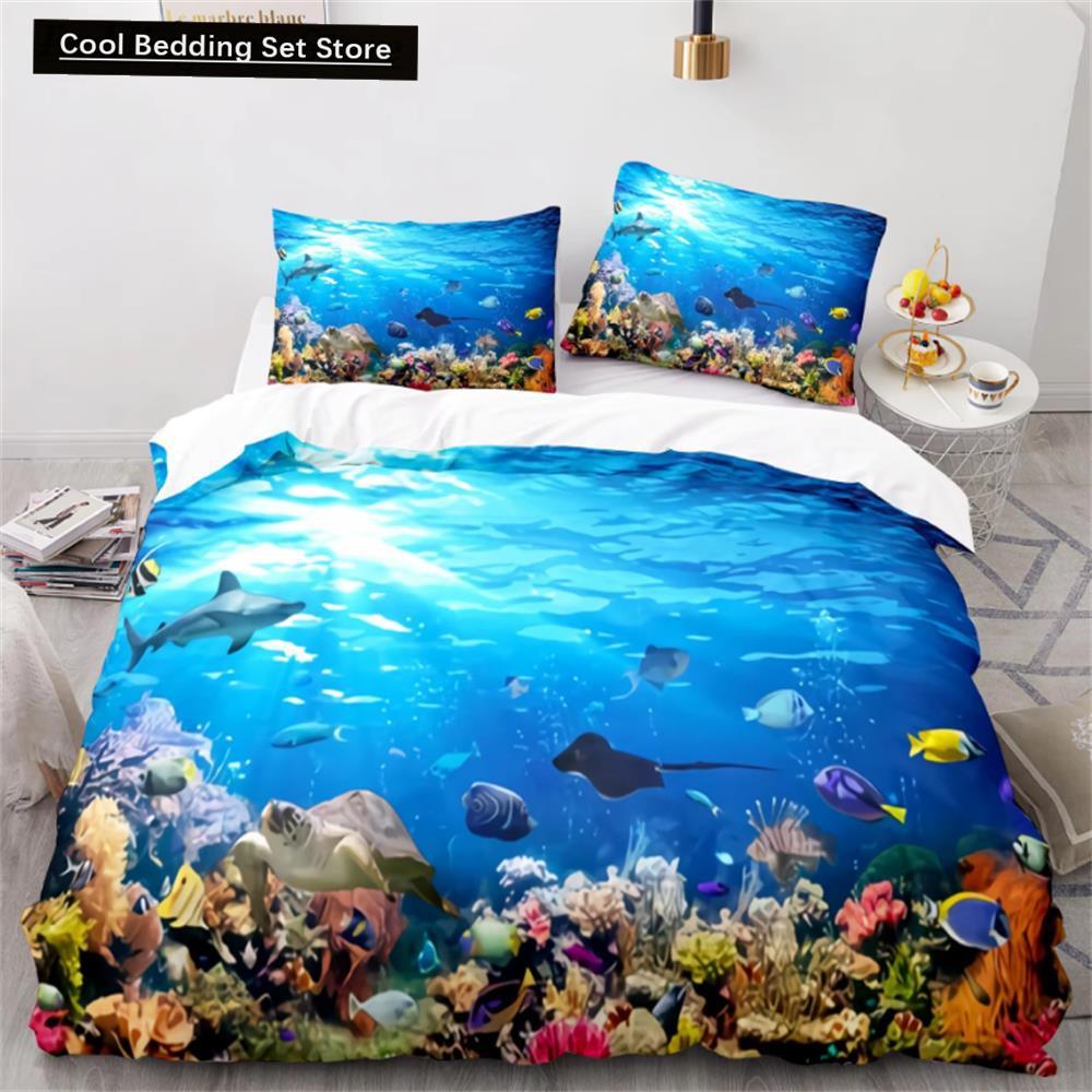 Wave Duvet Cover Set,Sea Ocean Nautical Bedding Set Sailboat Comforter Cover,Queen/King/Full/Twin Size Polyester Quilt Cover