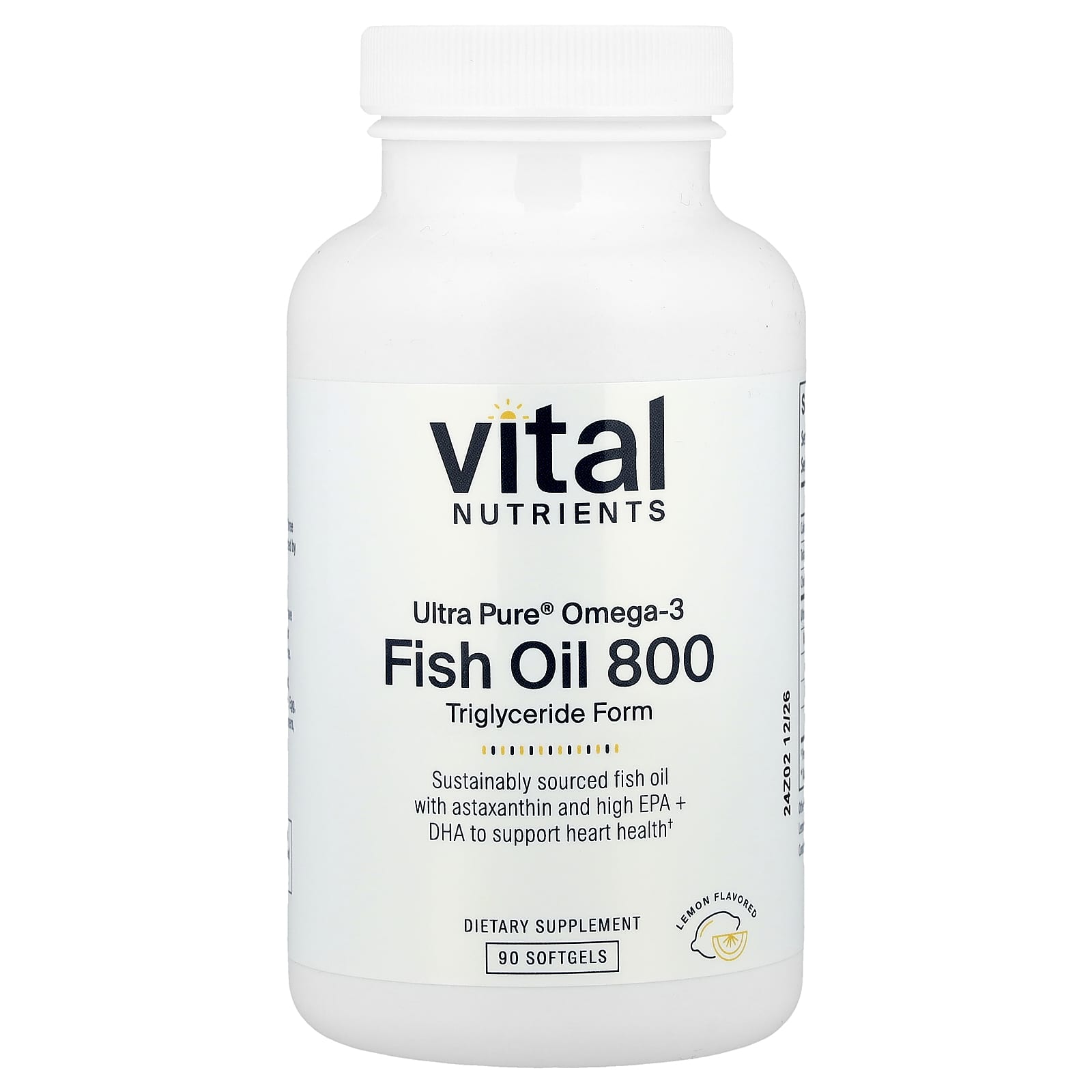 

Ultra Pure® Omega-3, Fish Oil 800, Lemon, 90 Softgels