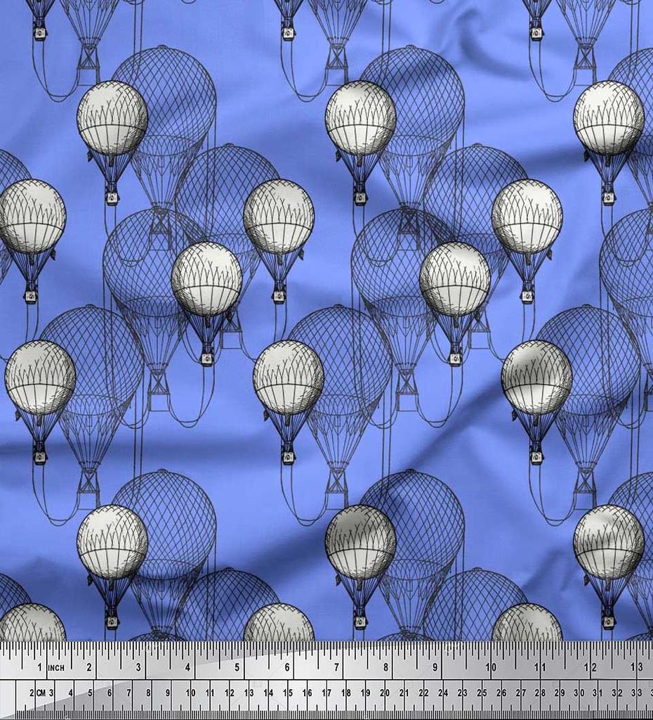 Soimoi Japan Crepe Satin Fabric Hot Air Balloon Holiday Print Fabric by the Metre 42 Inch