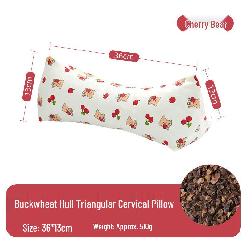 Neck Support Pillow - Rice Grain Pattern, Cotton Fabric, Natural Buckwheat, One-Piece for Family Sleep Aid