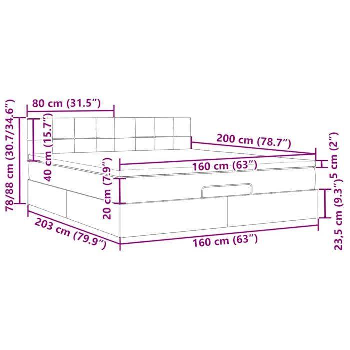 VidaXL Ottoman Bed Frame with Mattress Dark Grey 160x200cm Fabric 3311471