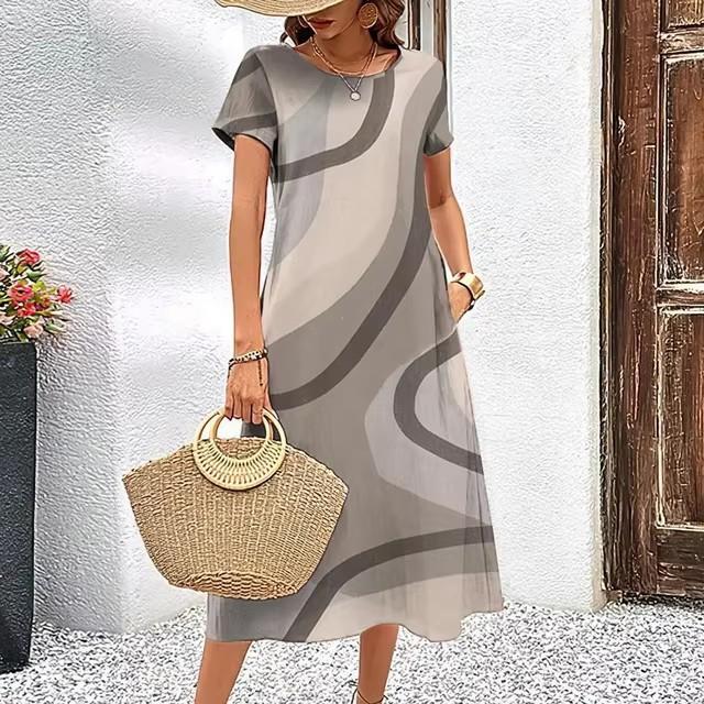 Abiti con Stampa Digitale 3D Donna Estate Manica Corta Scollo O Casual Ampio Vestito