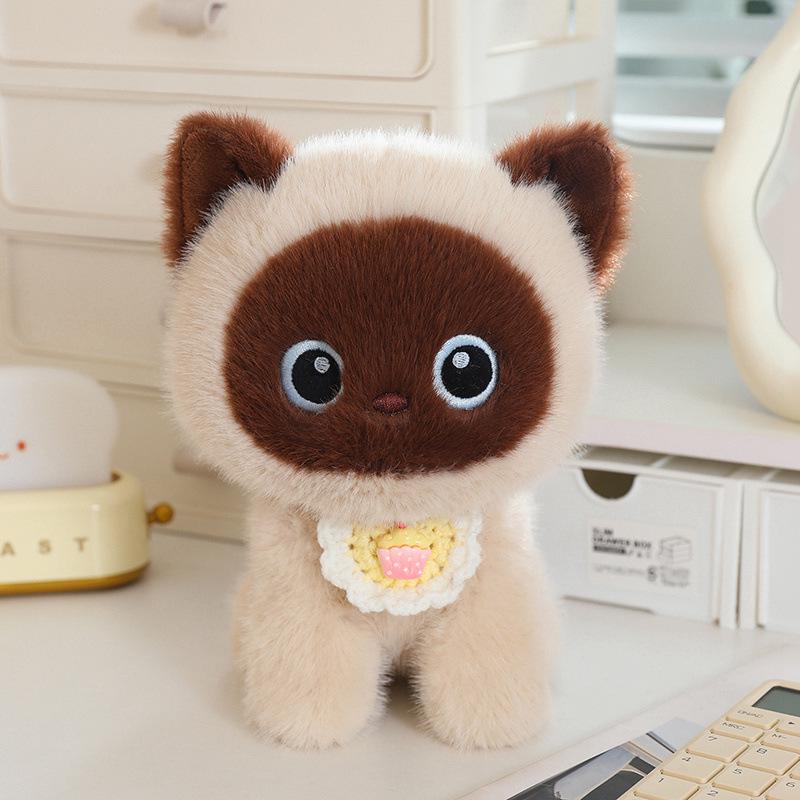 Soft Plush Calico Siamese & Black Cat Dolls - Cute Desktop Companions & Perfect Birthday Gifts for Girls