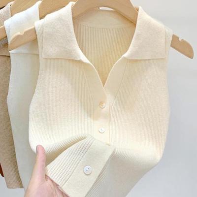 Koreanischer einreihiger Strickweste Damen Einfarbige Revers Ärmellos Schlankes Tanktop
