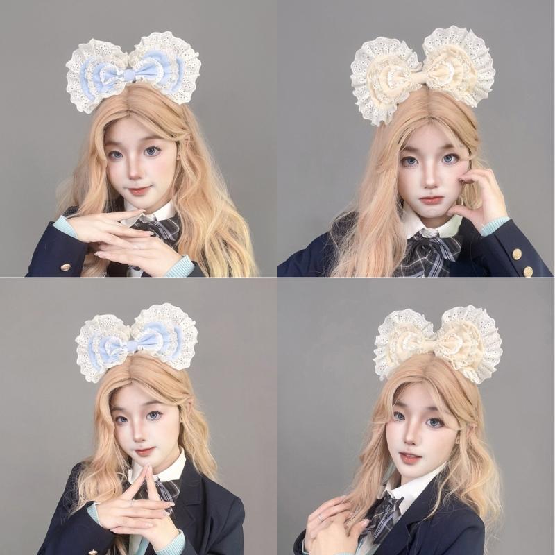 Lace Bows Headbands Party Hair Accesory For Women Elegant Design Suitable For Parties And Cosplay Event