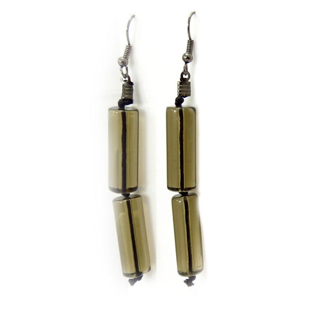 Les Trésors De Lily [R5273] - 'Mineralia' Ethnic Earrings Smoky Grey - 50x9 Mm