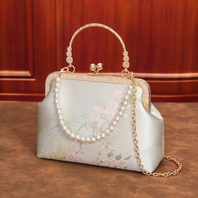 Silk Embroidered Cheongsam Bag Women's New Messenger Dumpling Bag Mouth Gold Bag Handbag