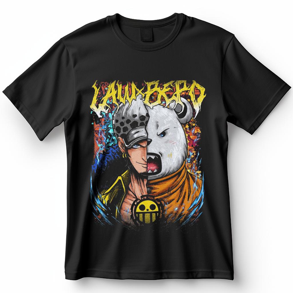 Japanischer Anime ONE PIECE Water Law Herren Damen Sommer T-Shirt Harajuku Vintage Kurzarm Locker Übergroß Lässig Komfort Y2k Top 4XL gray