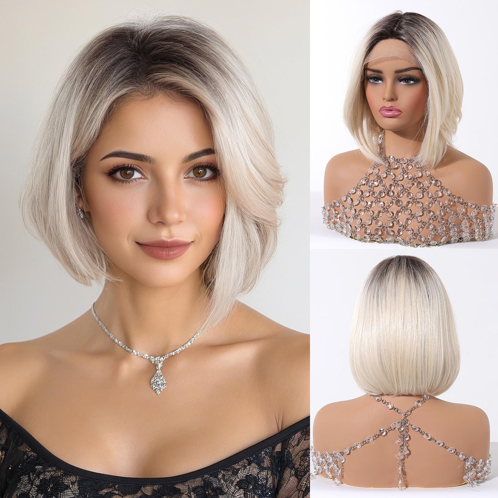 ALAN EATON Светло-платиновый блонд, короткий парик с кружевной передней частью, натуральный парик боб, женские высококачественные синтетические парики из волос