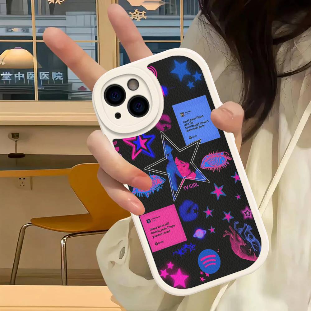 Pink Blue TV Girl Phone Case For IPhone 16 15 14 13 12 11 Pro Max Plus Soft Leather Cover