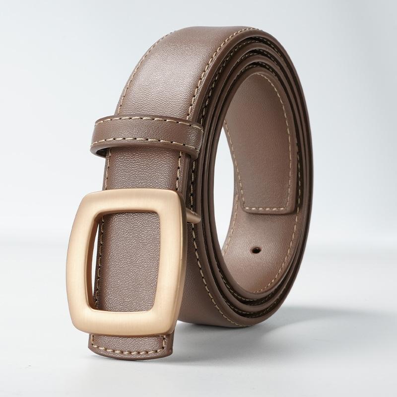 Fashionable Real Cowhide Belt for Women Solid Color Decorative Belt with Dress Small Windbreaker Decoration