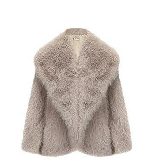 Women's Eco-Friendly Faux Fox Fur Lapel Coat - Short, Loose Fit for Winter 2025.