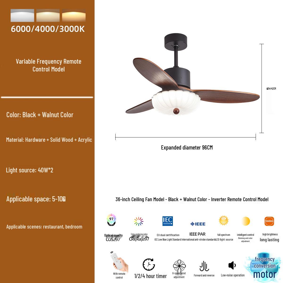 Smart Mid-Century Bauhaus Ceiling Fan Light with Variable Frequency for Bedroom and Living Room Variable Frequency Remote Control