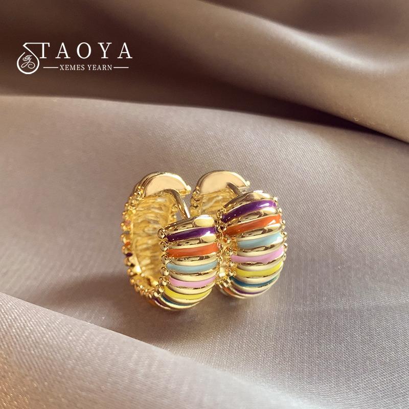 

New Design Colorful Enamel Stripe Metal Circle Earrings 2026 Fashion Gold Color Jewelry Luxury Ear Accessories for Womens Girls Multicolour