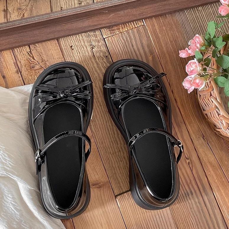 2025 New Retro Bow Round Head Platform Small Leather Shoes Women's British Style Spring and Autumn with Skirt Mary Jane Single Shoes