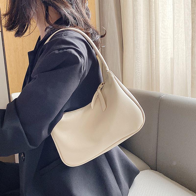 Fashionable Women Underarm Bag Trendy Solid Color Textured Pu Leather Simple Female Bags Popular Large Capacity Bag