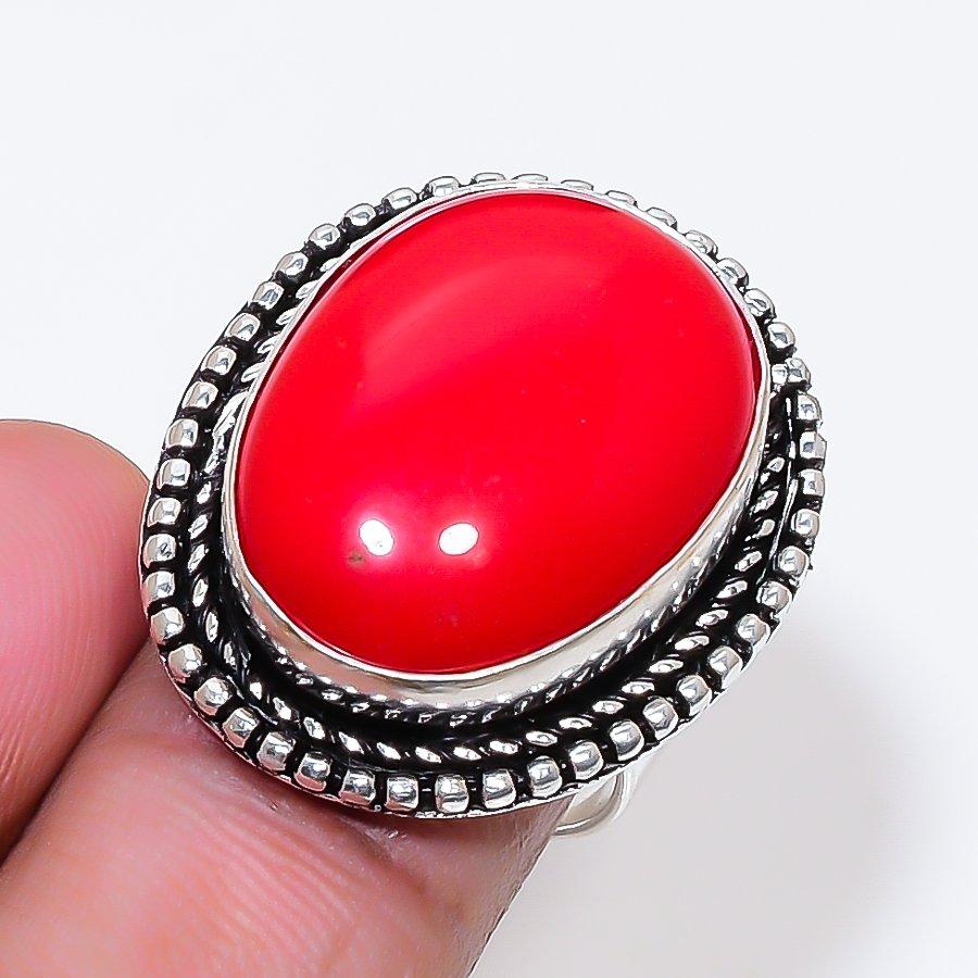 Natural Coral Gemstone Handmade 925 Sterling Silver Jewelry Ring Size 7 AR-18572