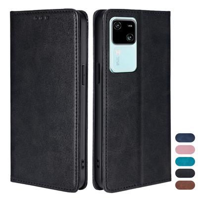 Magnetické pouzdro se sloty na karty pro VIVO S18 S17 S16 S15 S12 S10 Pro S17E S17T S16E S15E S10E Kožené vyklápěcí pouzdro na telefon s krytem a stojánkem