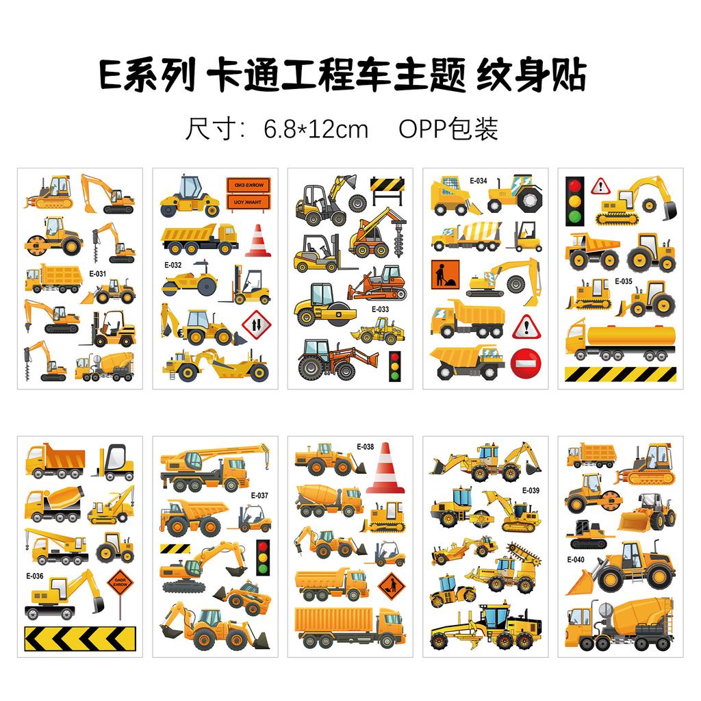 Kinder Cartoon Baustellenfahrzeug Tattoo Aufkleber, Junge Weltraum Bagger Roboter Auto Gesichtsaufkleber
