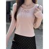 Women's Sweet & Spicy Bow Tie Lace Spliced Long Sleeve Slim Fit Top