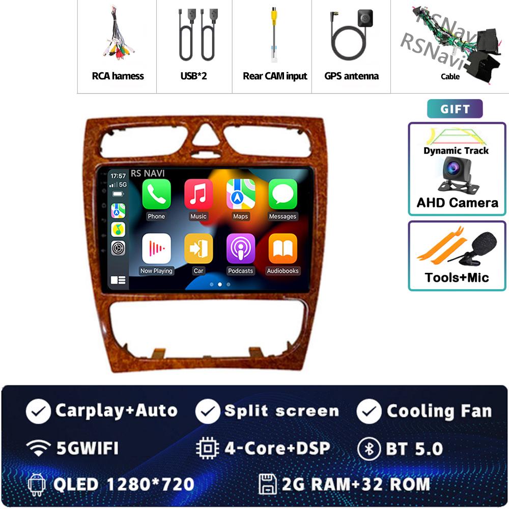 

9 Android 14 Carplay автомобильное радио для Mercedes Benz C-Class W203 C200 C320 C350 CLK W209 2002-2005 мультимедийный плеер GPS 2Din BT