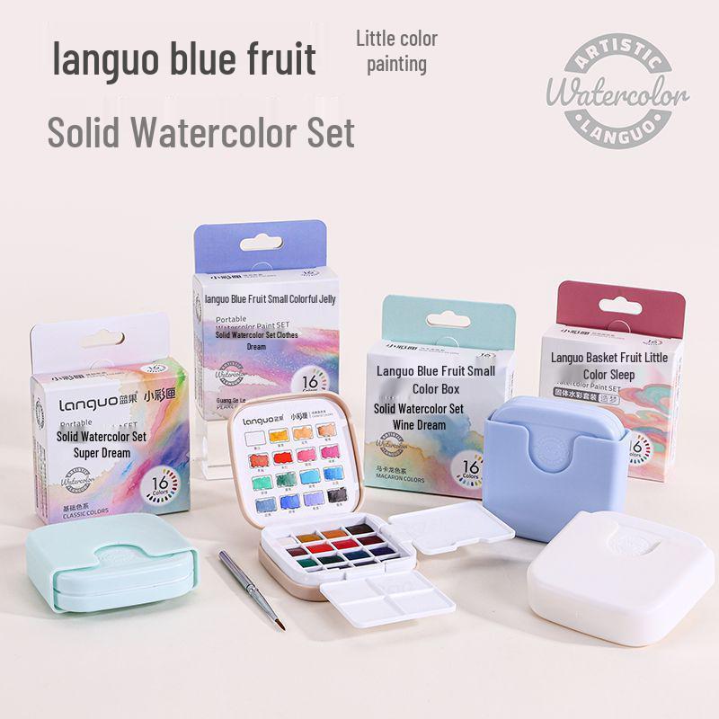 Blue Fruit Watercolor Paint Set for Kids - Solid Colors, Coloring Book, Cartoon Album, and Paintbrush Tool Set