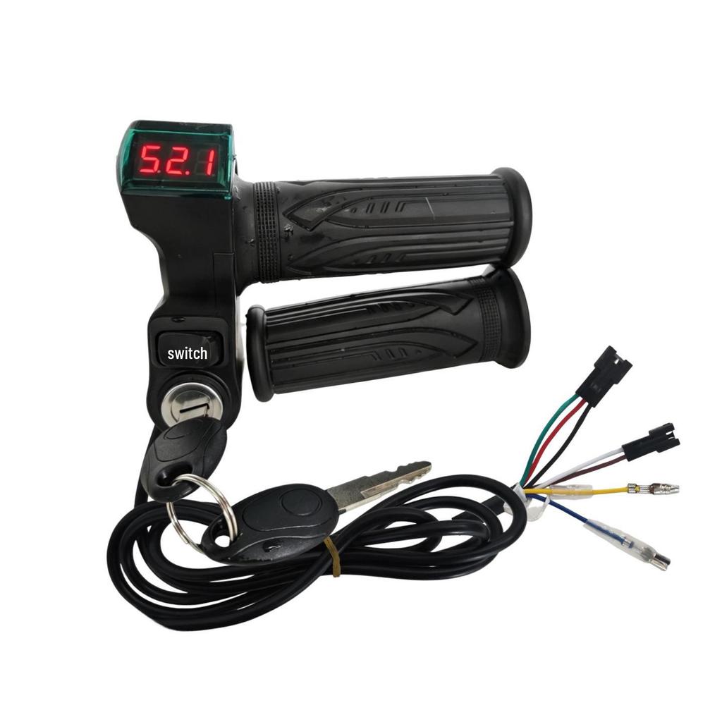 Red Screen Throttle Grip with Voltage Display & Big Handle Lock for Electric Vehicles