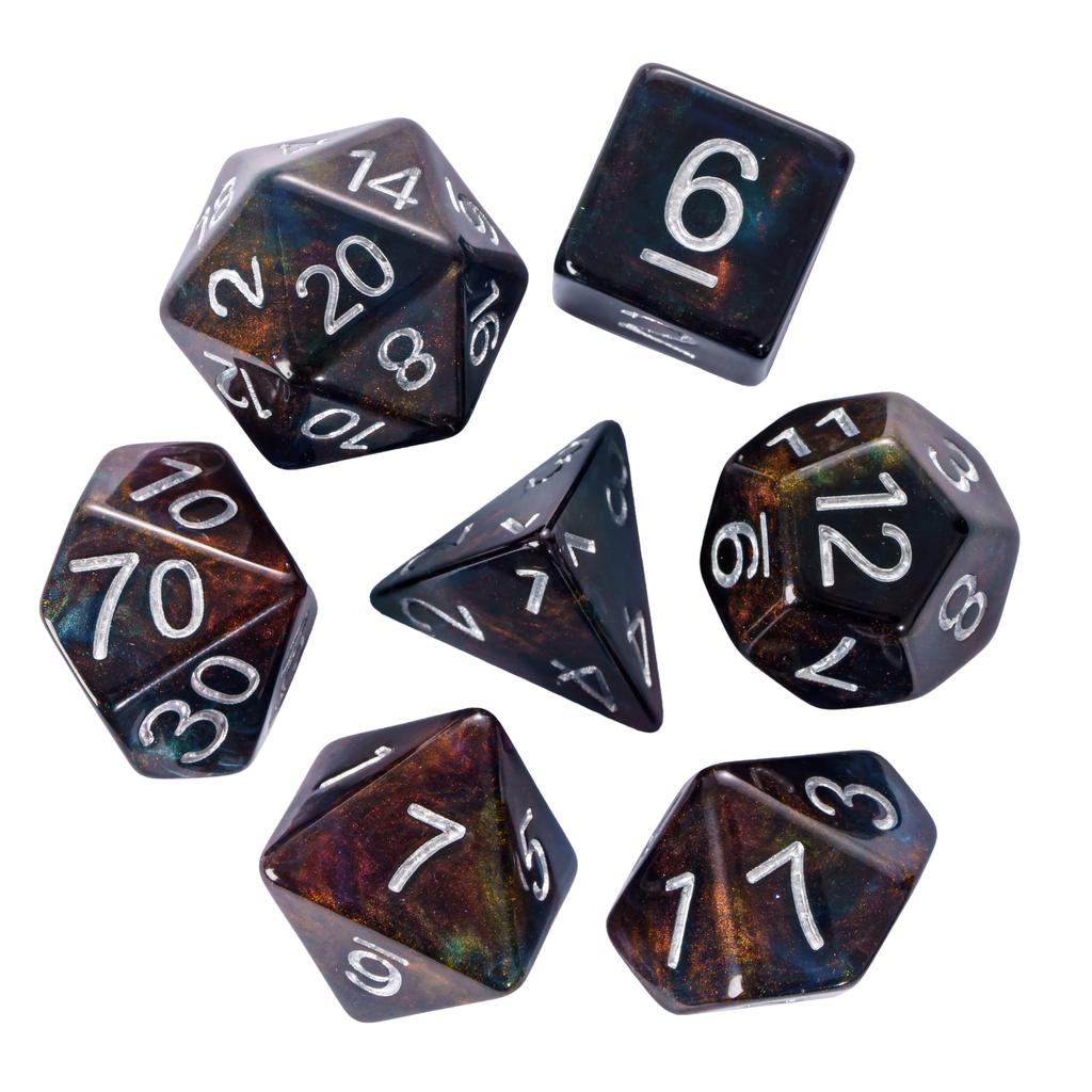Cusdie Two-tone DND Dices 7 Resin Glitter D&D Dice D4 D6 D8 D10 D% D12 D20 Polyhedral Dice Set for Role Playing Board Games