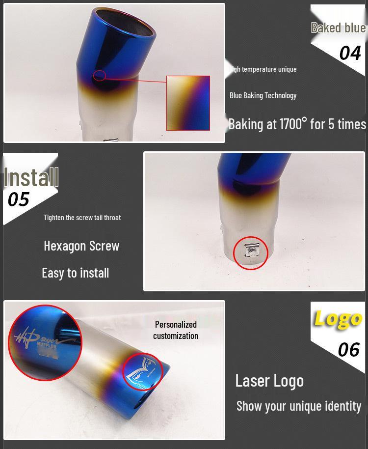 Universalus nerūdijančio plieno išmetamojo vamzdžio galinis vamzdis, skirtas Nissan Qashqai, Haval H5 ir senesniems Buick modeliams