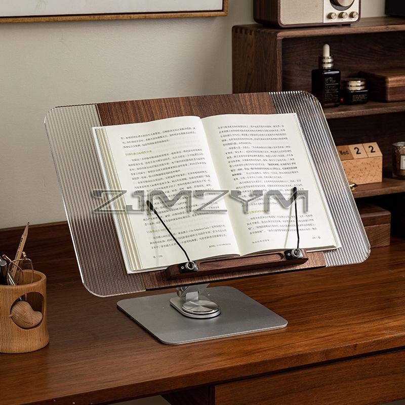 Book Stand for Reading Adjustable Book Holder with 360° Rotating Base Elastic Page Clips Foldable Desktop Riser Stand