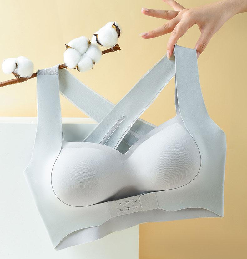Size Women Large Seamless Comfortable Underwear Wireless Brassiere Gathered Push Up Bralette Front Buckle Cross Back Bra