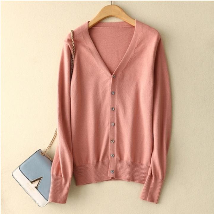 Spring and Autumn Women's Korean Version of The Blouse  Solid Color Fashion V-neck High-end Knit Cardigan Short Section Plus Size