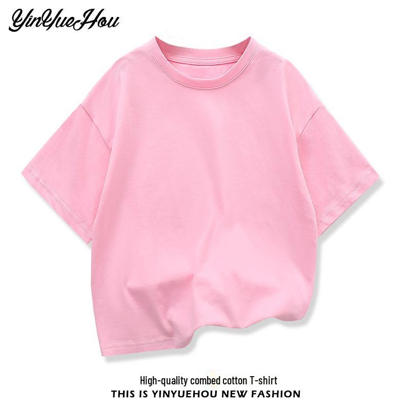 Boys' Summer Korean Style Solid Color Drop Shoulder T-Shirt, Loose Fit, Half Sleeve