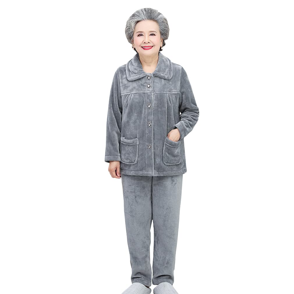 MTKCNTL Winter Loungewear Fluffy and Plus Sizes for Micro Wearable Christmas Gift for Seniors Women's Pajamas, Fleece-Lined Set, Seniors, Open-Front