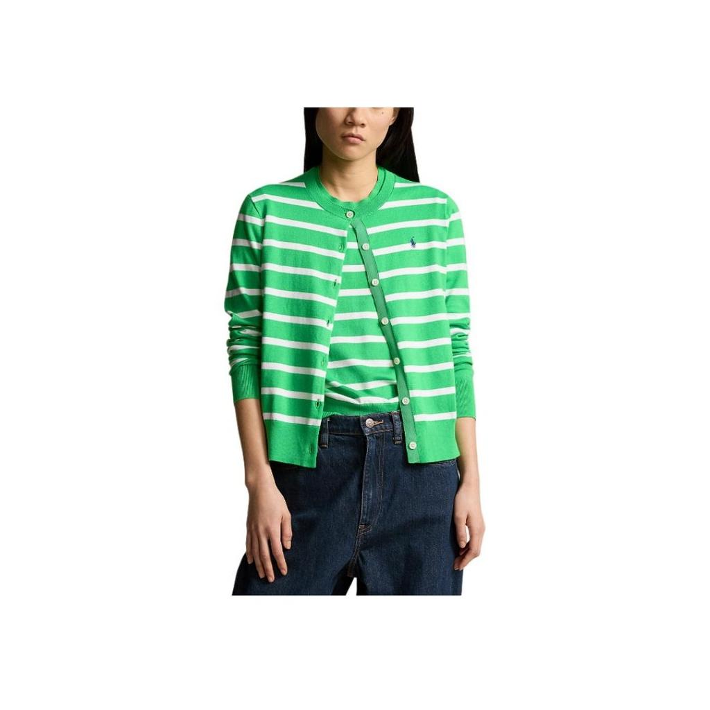 Polo Ralph Lauren Striped Cotton-Blend Cardigan Women Cardigans Green WMPOSWENC020957-300