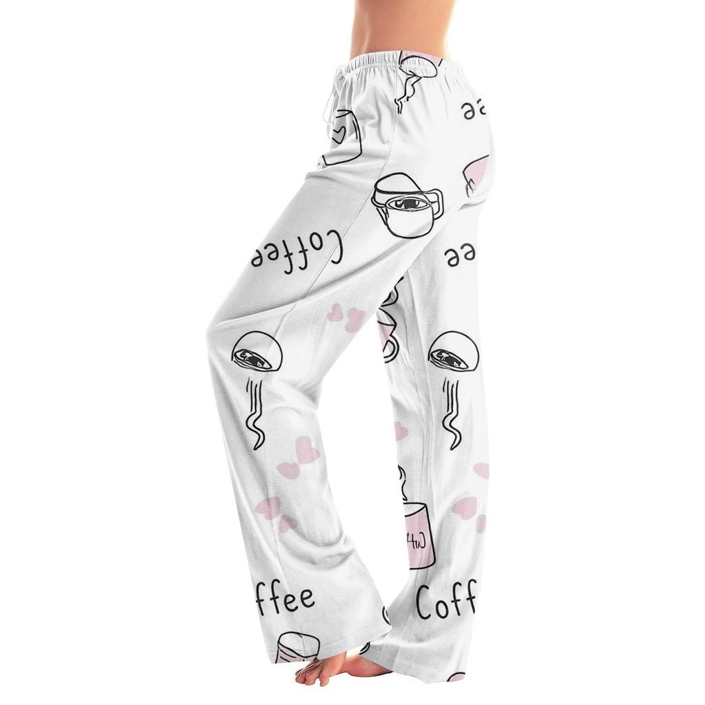 Dámské pyžamové kalhoty na spaní ležérní kalhoty se stahovací šňůrkou v pase pohodlné rovné kalhoty na jógu volné